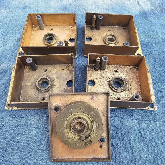 Vintage Mosler Brass Combination Dial & Lock Body/Housings (Lot of 4+1) - Picture 2 of 15